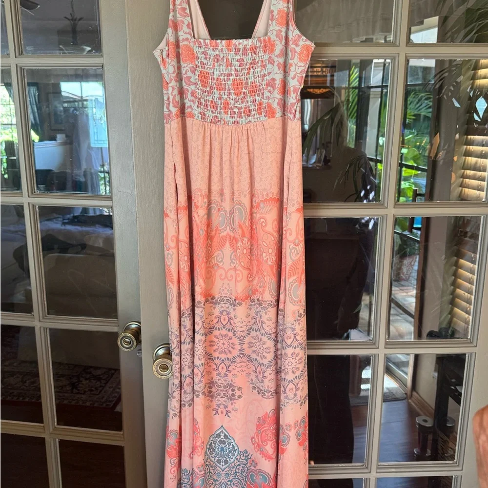 Soft Surroundings Coral and Teal Maxi Dress - Picture 2 of 3